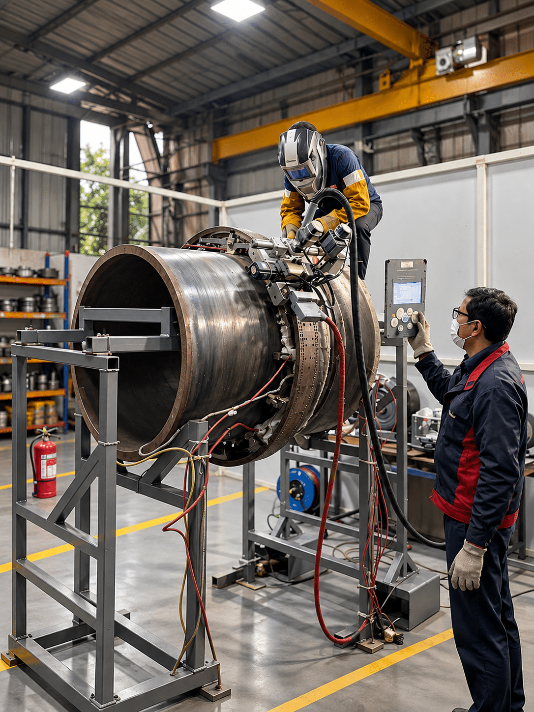 Industrial Pipe Welding in a Modern Workshop