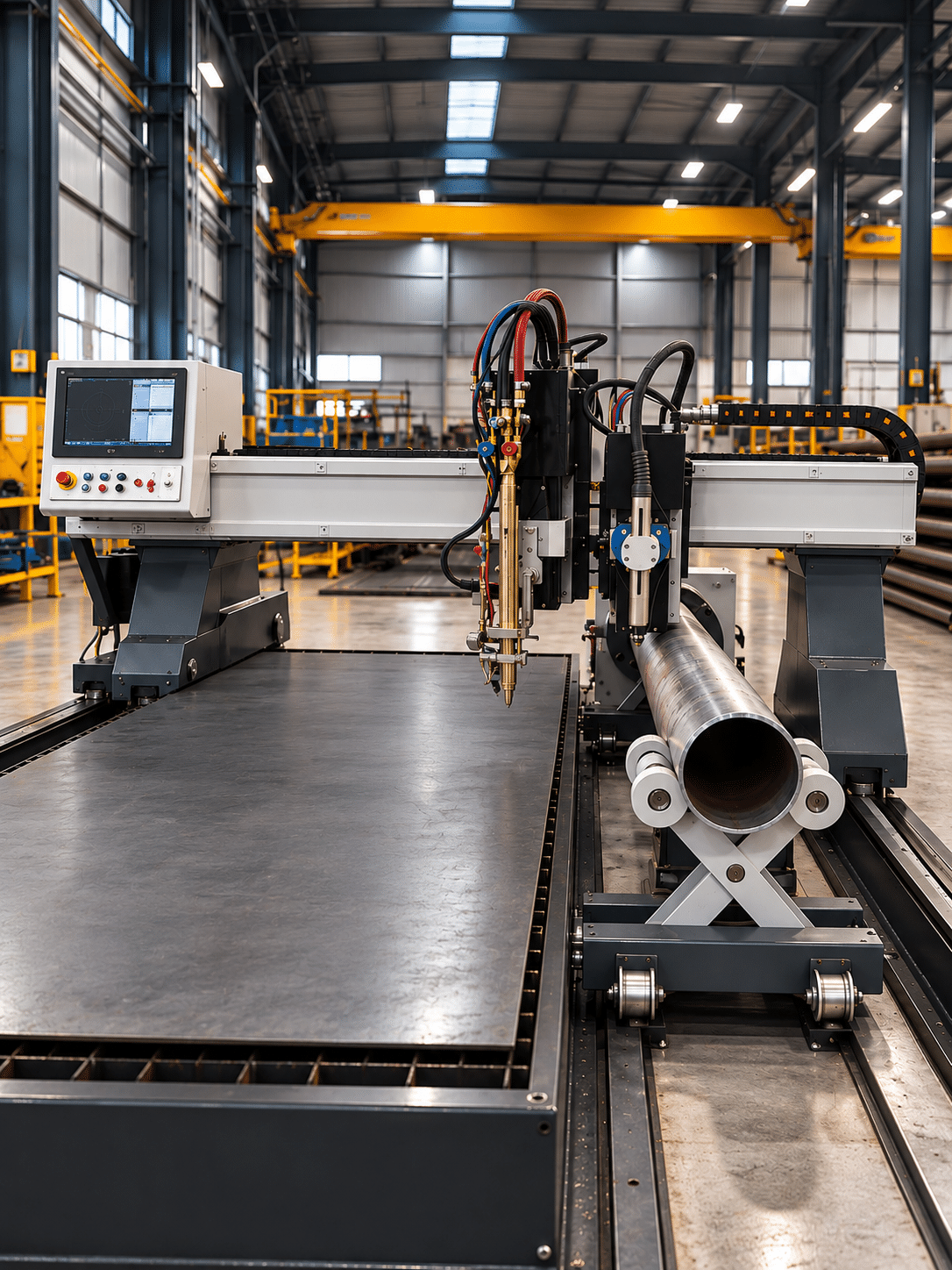 Modern CNC Gantry in Steel Workshop